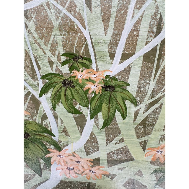 Massive Mid-Century Modern Lee Reynolds Botanical Oil Painting in Gold Gilt Faux Bamboo Wood Frame For Sale In Tampa - Image 6 of 15