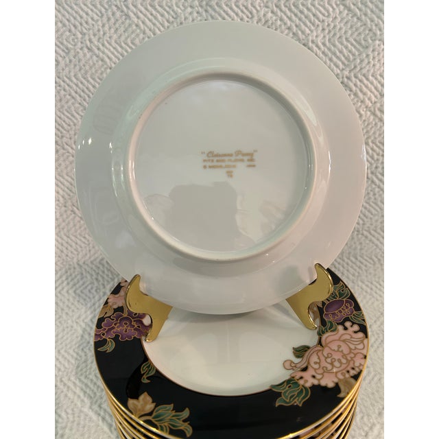 White Late 20th Century Fitz and Floyd “Cloisonné Peony Black” Salad Plates - A Set of 9 For Sale - Image 8 of 8
