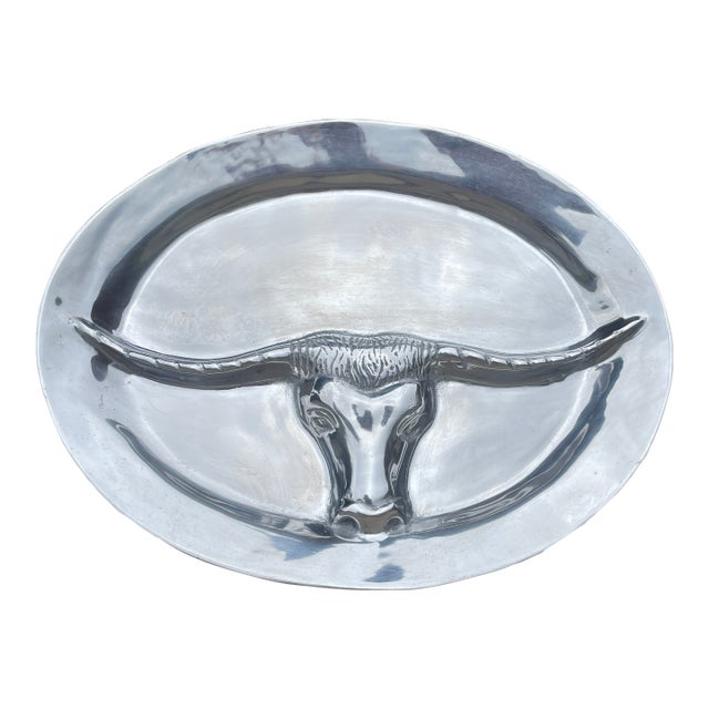 Cast Aluminum Longhorn Bull Serving Platter For Sale