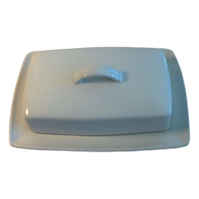 Vintage Apilco France White Porcelain Rectangular Butter Dish with Lid For Sale
