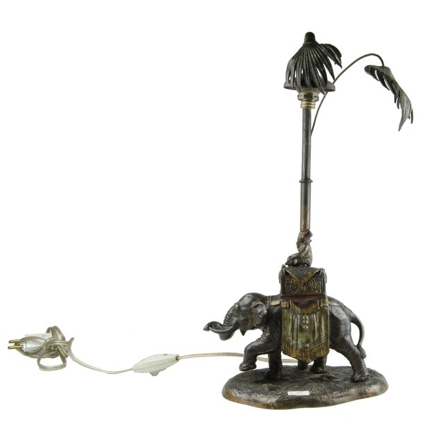 Figurative 20th Century Jugendstil Cold-Painted Bronze Elephant Rider Table Lamp, Germany For Sale - Image 3 of 9