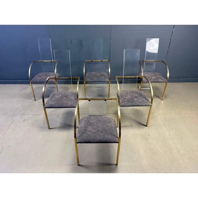 White Brass and Acrylic Dining Chairs by Belgochrom, 1970s, Set of 6 For Sale - Image 8 of 13