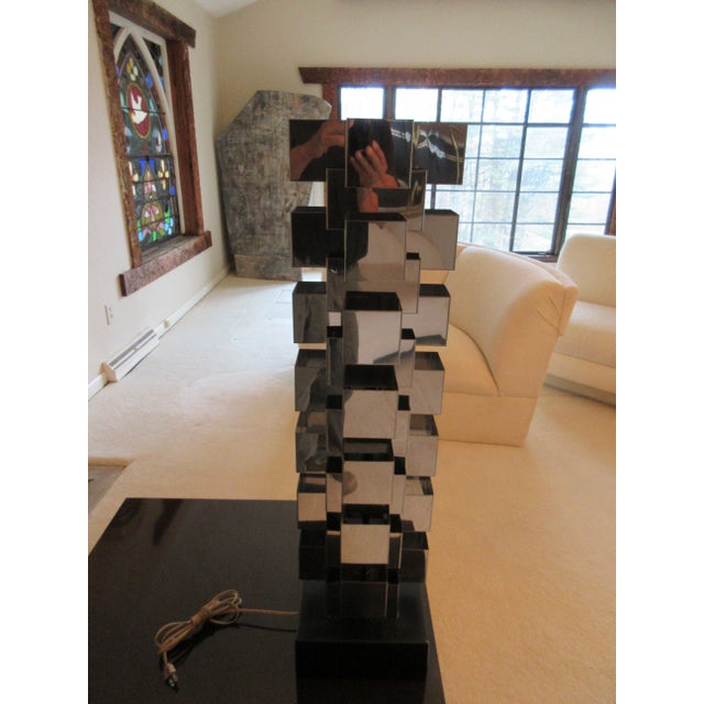 1970s Curtis Jere Mid-Century Stacked Chrome Geometric Skyscraper Lamp For Sale - Image 11 of 13