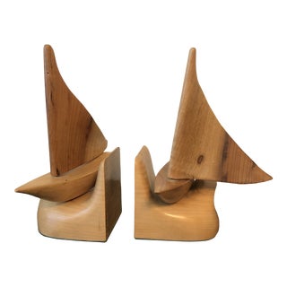 Vintage Collectible Sea Gulf Myrtle Wood Sailboat Book Ends - a Pair For Sale