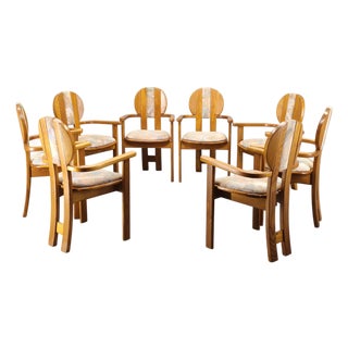 Postmodern Pine Dining Armchairs, Czech, 1970s, Set of 8 For Sale