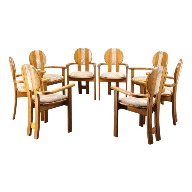 Postmodern Pine Dining Armchairs, Czech, 1970s, Set of 8 For Sale