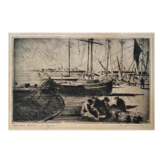 Pierre Nuyttens Harbor Scene in Capri Nautical Etching For Sale