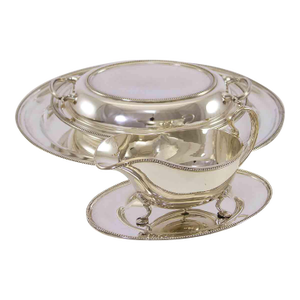 1970’s Vintage/New Set of 3 Oval Platter, Entree Dish & Cover, and Gravy Boat Silverplated