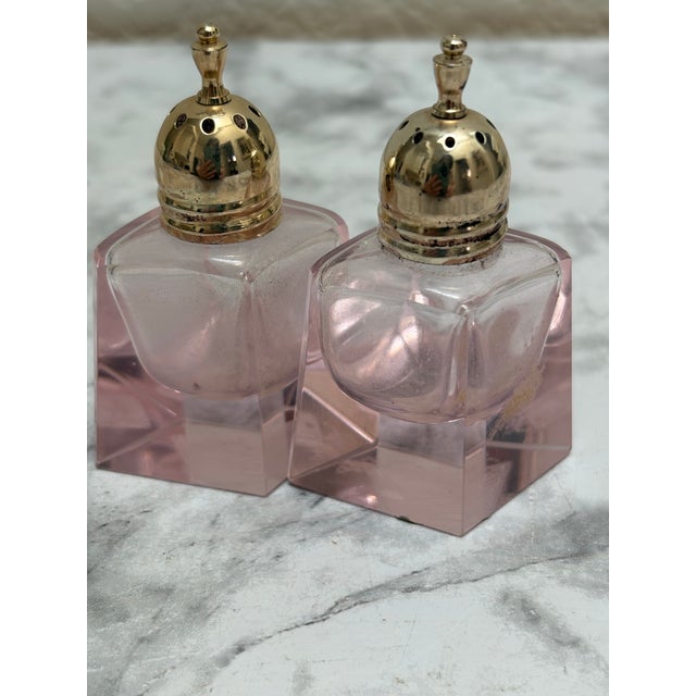 Shabby Chic Vintage Mikasa Pink Glass Salt & Pepper Shakers-a Pair For Sale - Image 3 of 9