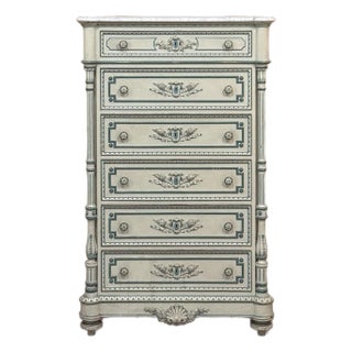19th Century French Louis XVI Painted Chiffoniere ~ Commode With Carrara Marble For Sale