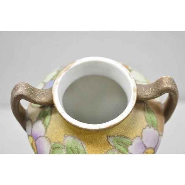 Nippon Sharkskin Decorated Royal Kinjo Japan Hand Painted Porcelain Handled Vase For Sale - Image 13 of 17