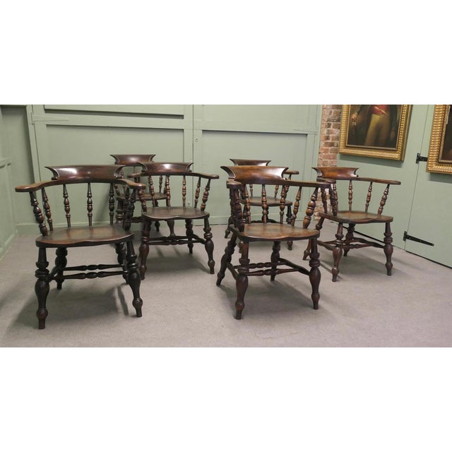 Set of 6 English Oak and Elm Captain’s Chairs, Windsor Chairs This style is known by many names Smokers Bow, Windsor...