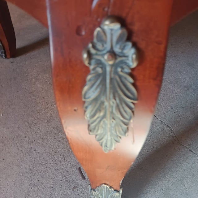 Vintage Solid Wood French Style Oval Coffee Table With Bronze Leaf Accents For Sale - Image 9 of 14