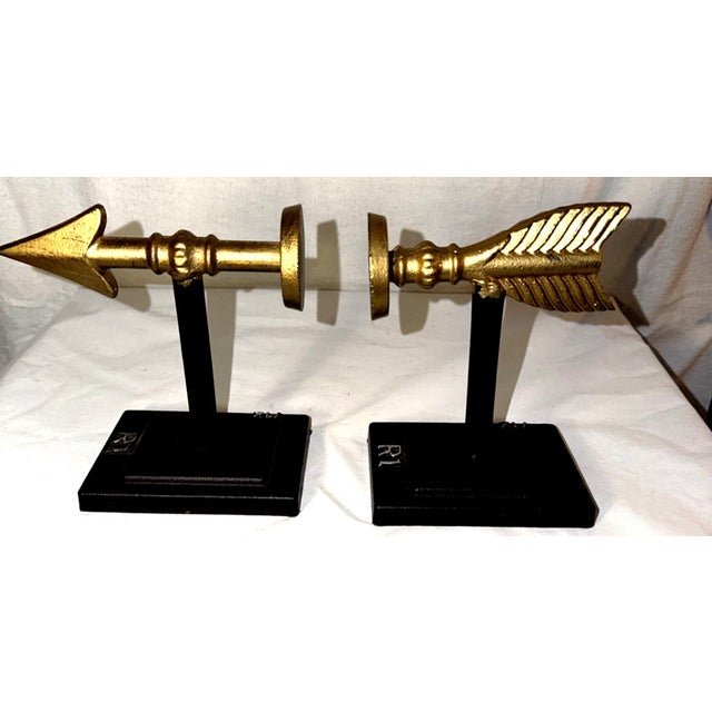 Vintage MCM Metal Arrow Cast Iron Gold Archery Decor Bookends -Pair For Sale - Image 4 of 5
