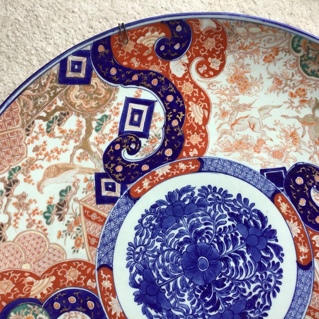 Antique Japanese Imari Porcelain Charger 24" Platter Wall Hanger For Sale - Image 4 of 10