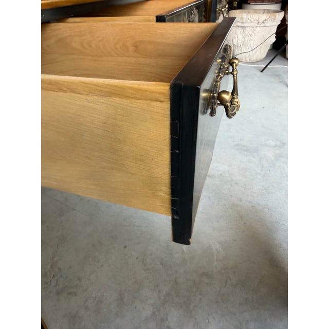 Vintage Baker Furniture Chinoiserie Desk Table With Leather on Top & Brass Handles For Sale - Image 18 of 18