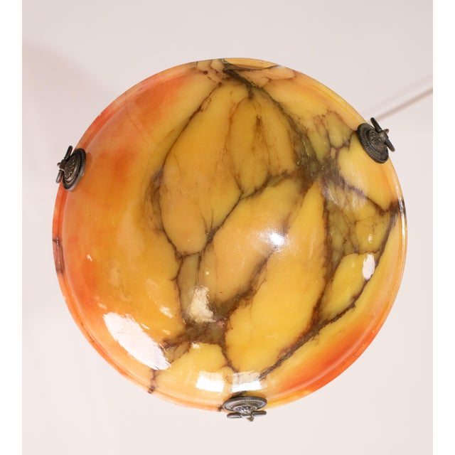 Red and Orange Art Deco White Alabaster Pendant, 1940s For Sale - Image 4 of 12