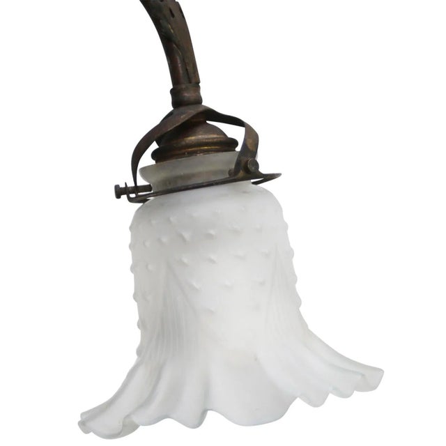 French art nouveau wall lamp Frosted glass shade with brass wall piece and arm B22 bulb holder / Bayonet Up to 250V...