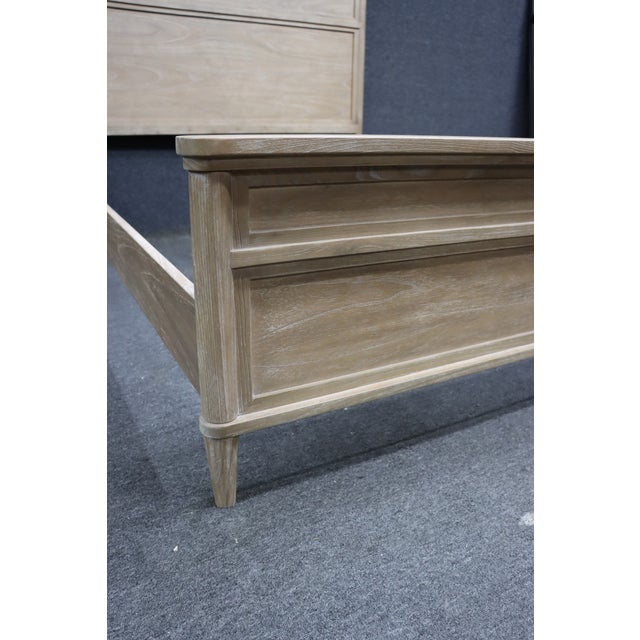 Contemporary Whitewashed Oak Queen Panel Bed Frame For Sale - Image 9 of 14