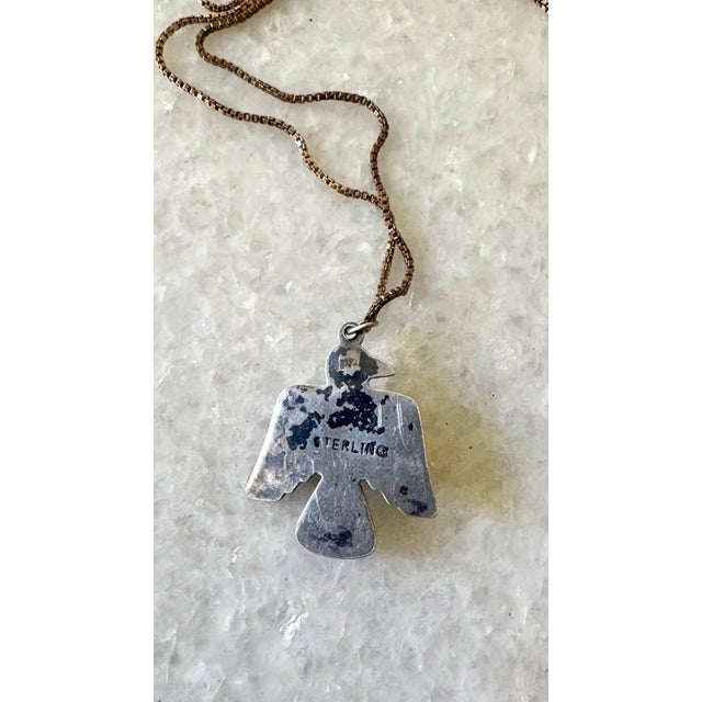 Vintage Native American Thunderbird Turquoise Sterling Silver Pendant Necklace For Sale - Image 4 of 6