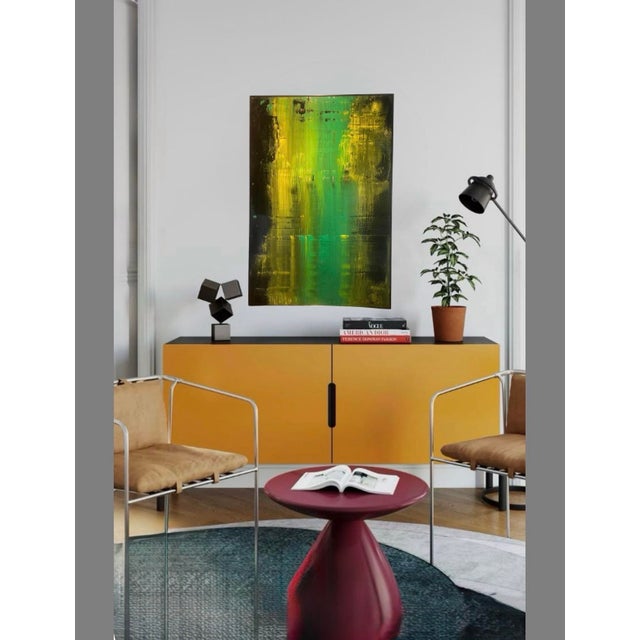 This is a striking and brilliant green large abstract oil painting on board measuring 72” high X 42” wide by well known...