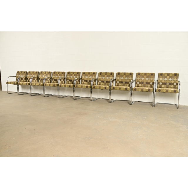 Mies Van Der Rohe Brno Style Mid-Century Modern Chrome Tubular Cantilever Club Chairs, Set of Ten For Sale In South Bend - Image 6 of 15