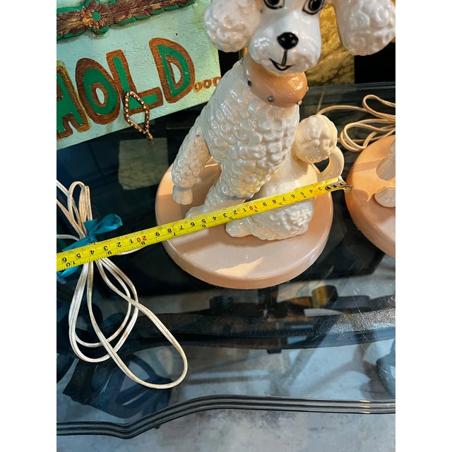 1960s Mid-Century Modern Pink Ceramic Poodle Table Lamps - Pair For Sale - Image 4 of 12
