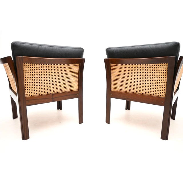 1960s Vintage Danish Leather and Cane Chairs by Illum Wikkelso for CFC Silkeborg, 1960, Set of 2 For Sale - Image 5 of 11
