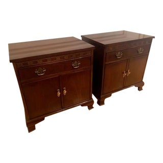 Baker Banded Mahogany Bedside Tables Late Chippendale - a Pair For Sale