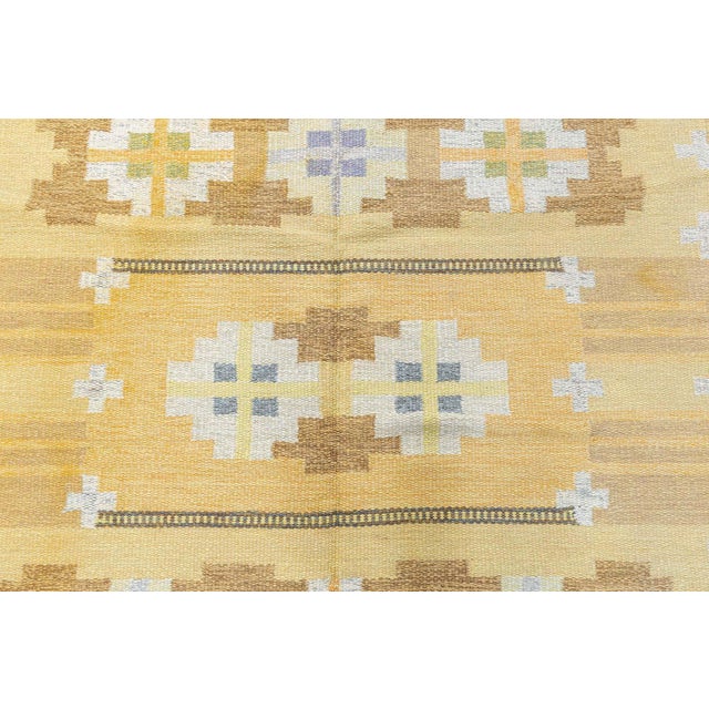Mid-Century Modern Doris Leslie Blau Midcentury Swedish Yellow Flat-Weave Rug by Ingegerd Silow For Sale - Image 3 of 10