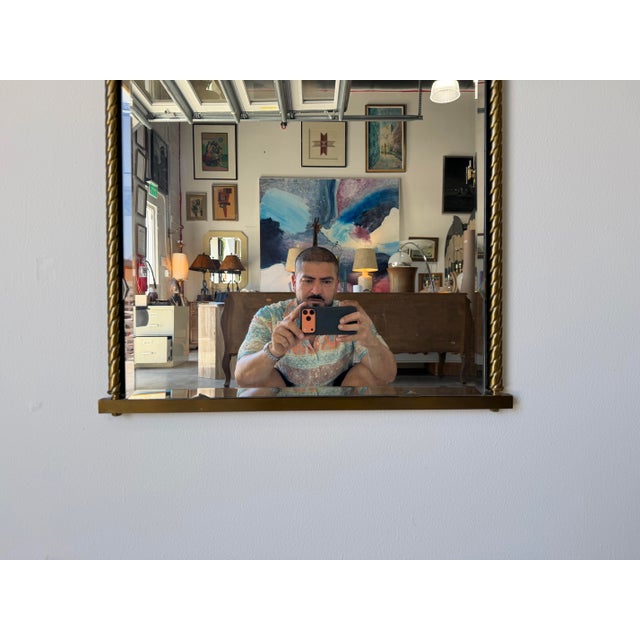 Italian Hollywood Regency Brass & Shell Top Wall Mirror With Beveled Glass For Sale In Miami - Image 6 of 11