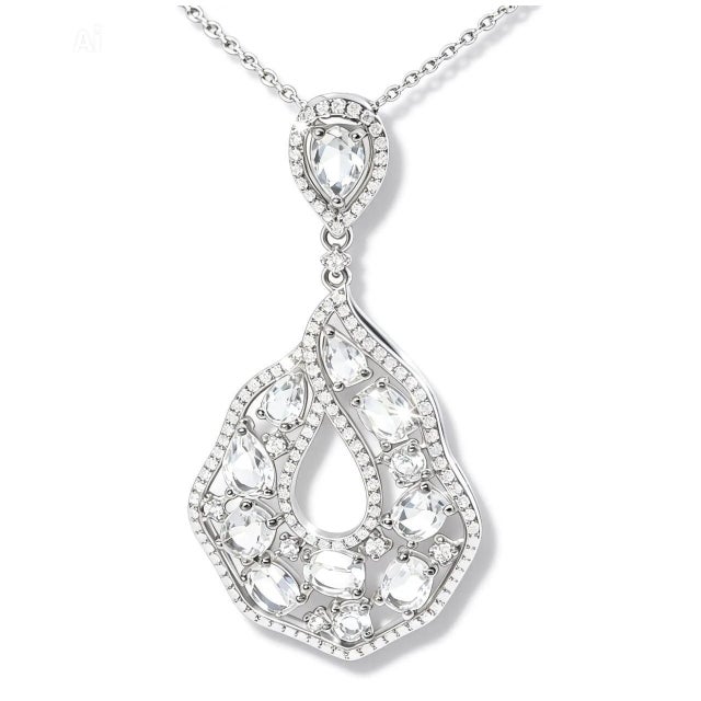 14k White Gold Topaz Diamond Drop Pendant Necklace For Sale - Image 4 of 4