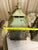 Pair of Vintage Metal Chinoiserie Pagoda-Style Hanging Lanterns With Weathered Sage Green Finish For Sale - Image 9 of 12