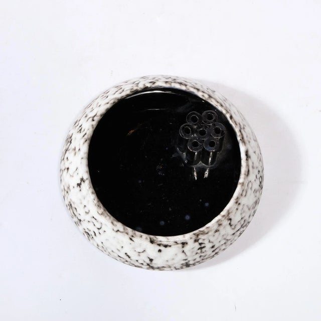 1960s Mid-Century Modernist White and Earth Toned Ceramic Vase with Flower Frog For Sale - Image 5 of 13