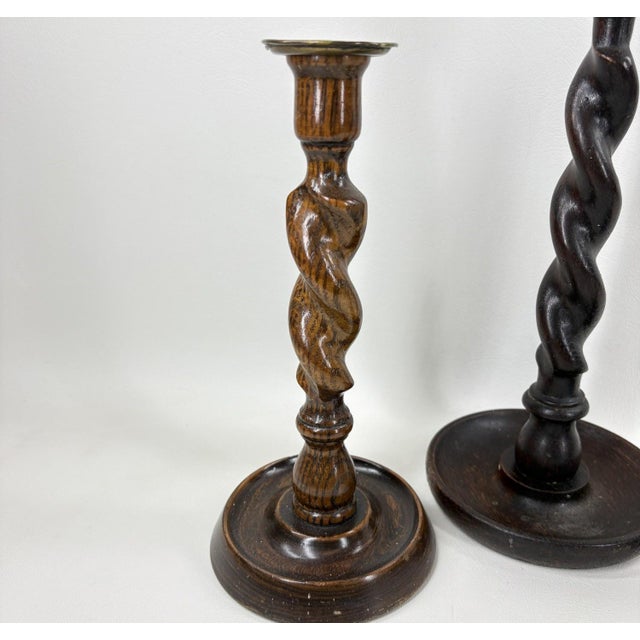 Set of 3 Vintage English-Style Barley Twist Wood Candlesticks Add a touch of classic vintage decor to your home with this...