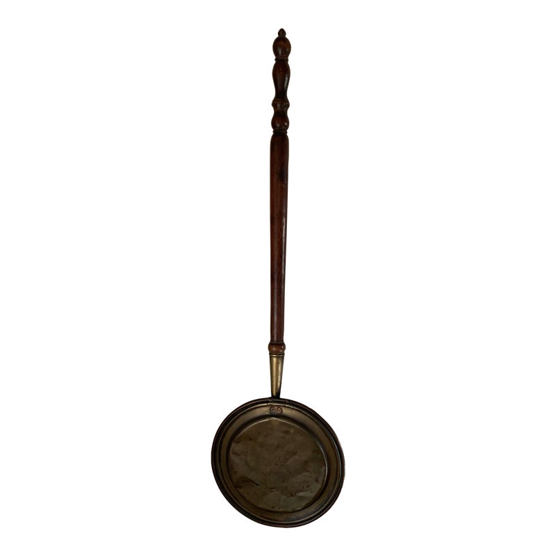 Antique Rustic Copper, Brass And Wood French Bed Warmer