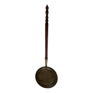 Antique Rustic Copper, Brass and Wood French Bed Warmer