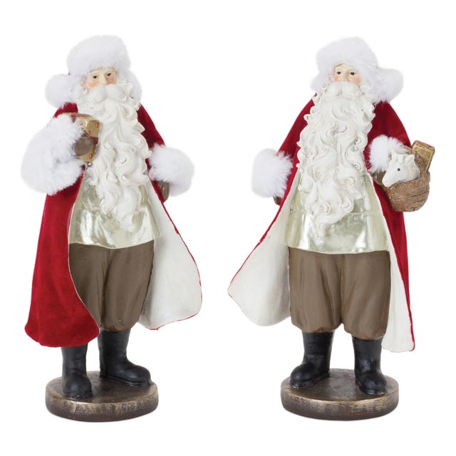 Flocked Santa Figurine with Toy Accents (Set of 2) For Sale