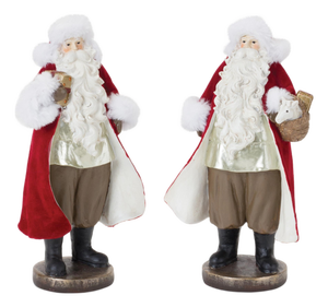 Flocked Santa Figurine with Toy Accents (Set of 2)