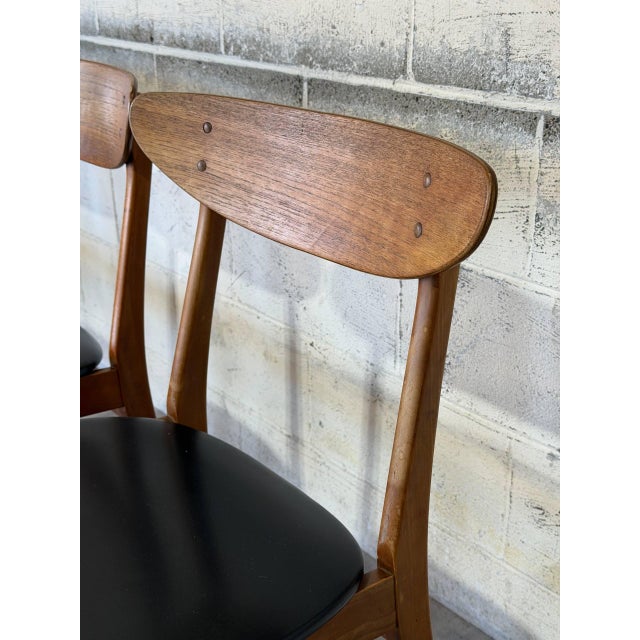 Teak Dining Chairs With Black Leatherette Seats Set of 4 Danish Mid-Century Modern 1960s For Sale - Image 13 of 13