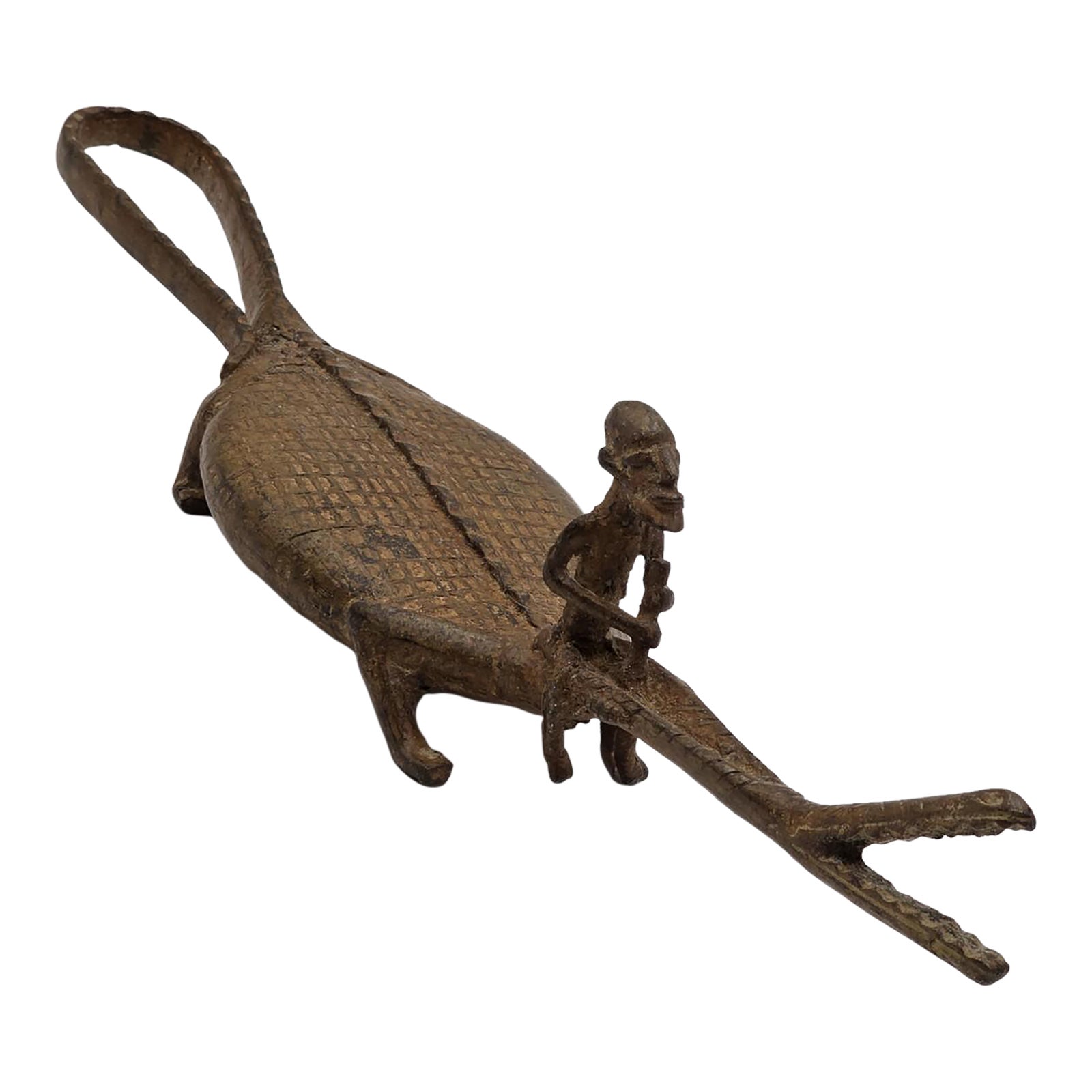1950s Rare African Senufo Bronze Crocodile with Rider Ritual Oracle ...