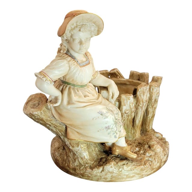 Figural Jardinière with Girl at Rustic Fence by James Hadley for Royal Worcester, 1888 For Sale - Image 9 of 15