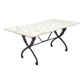 French Art Deco Period Garden Table, Marble and Iron For Sale