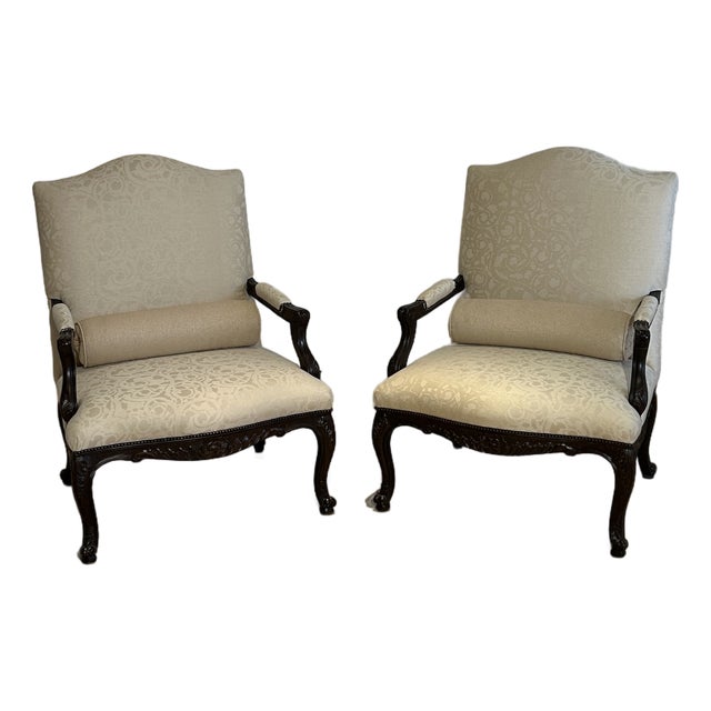 1990s Pair Custom French Bergere Chairs For Sale