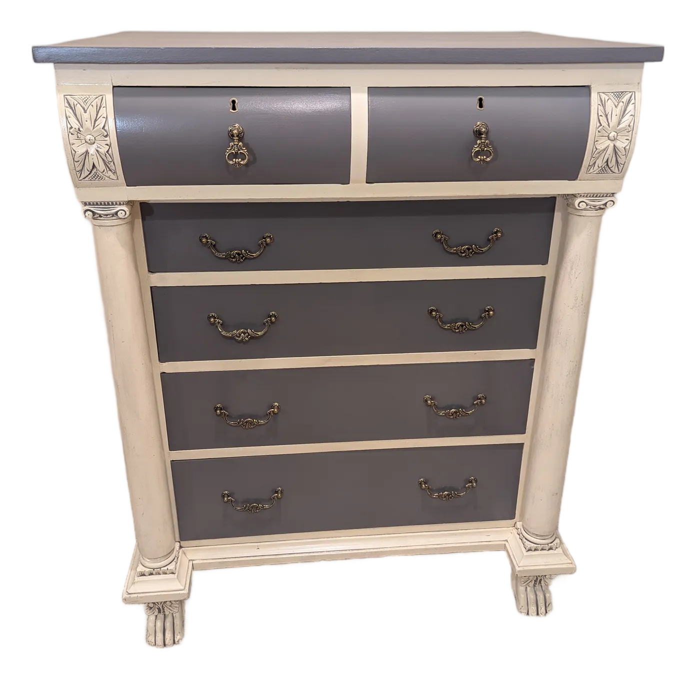 Painted Potthast Antique Empire Mahogany Chest of Drawers With Claw Feet  and Columns. | Chairish