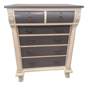 Painted Potthast Antique Empire Mahogany Chest of Drawers With Claw Feet and Columns.