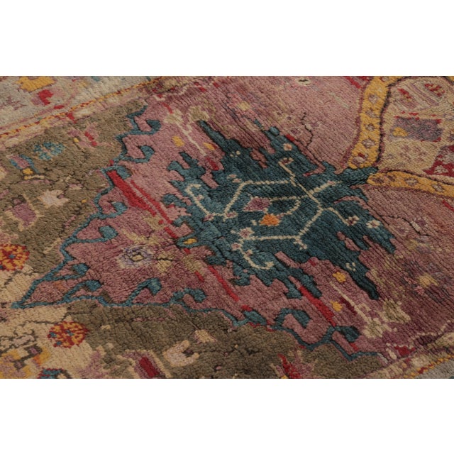 Textile Antique Ghiordes Tapestry in Bold Ruby and Sapphire Tribal Medallions - Rug & Kilim For Sale - Image 7 of 8