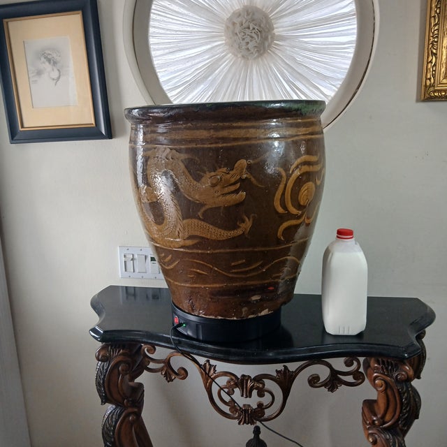 Antique Chinese Glazed Black Egg Pot Jardiniere 19" H X 19" Dia. For Sale - Image 15 of 16