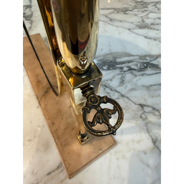 Stone Vintage Brass Oval Vanity Mirror With Marble Base For Sale - Image 7 of 10