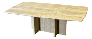 Vintage Travertine & Marble Coffee Table, France, 1980s